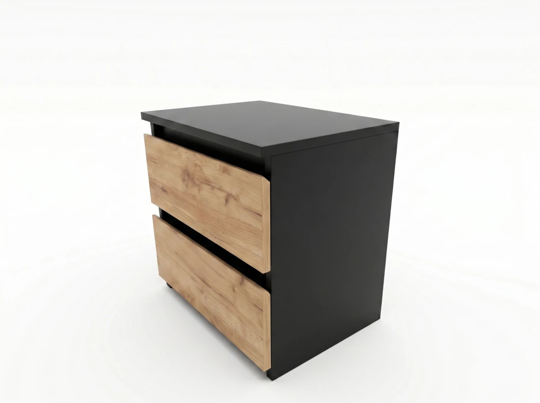 Comodino 2S 40x40 cm Fabio nero + rovere artigianale