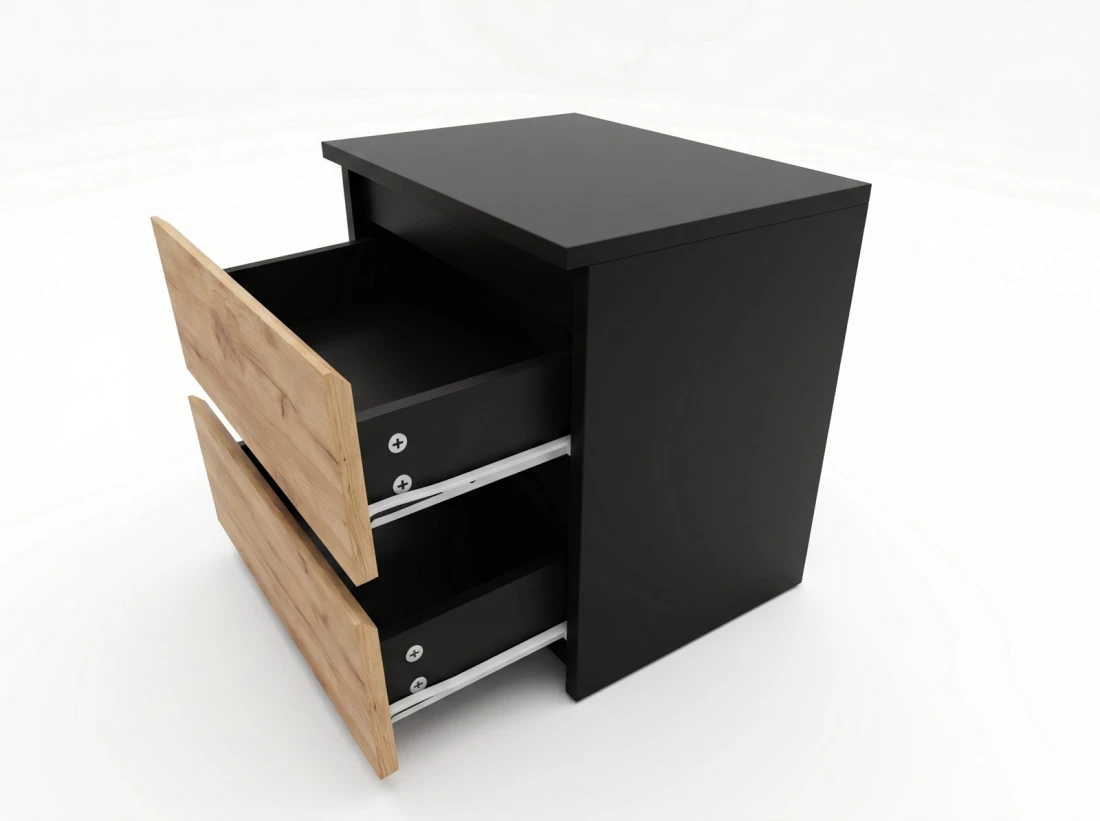 Comodino 2S 40x40 cm Fabio nero + rovere artigianale