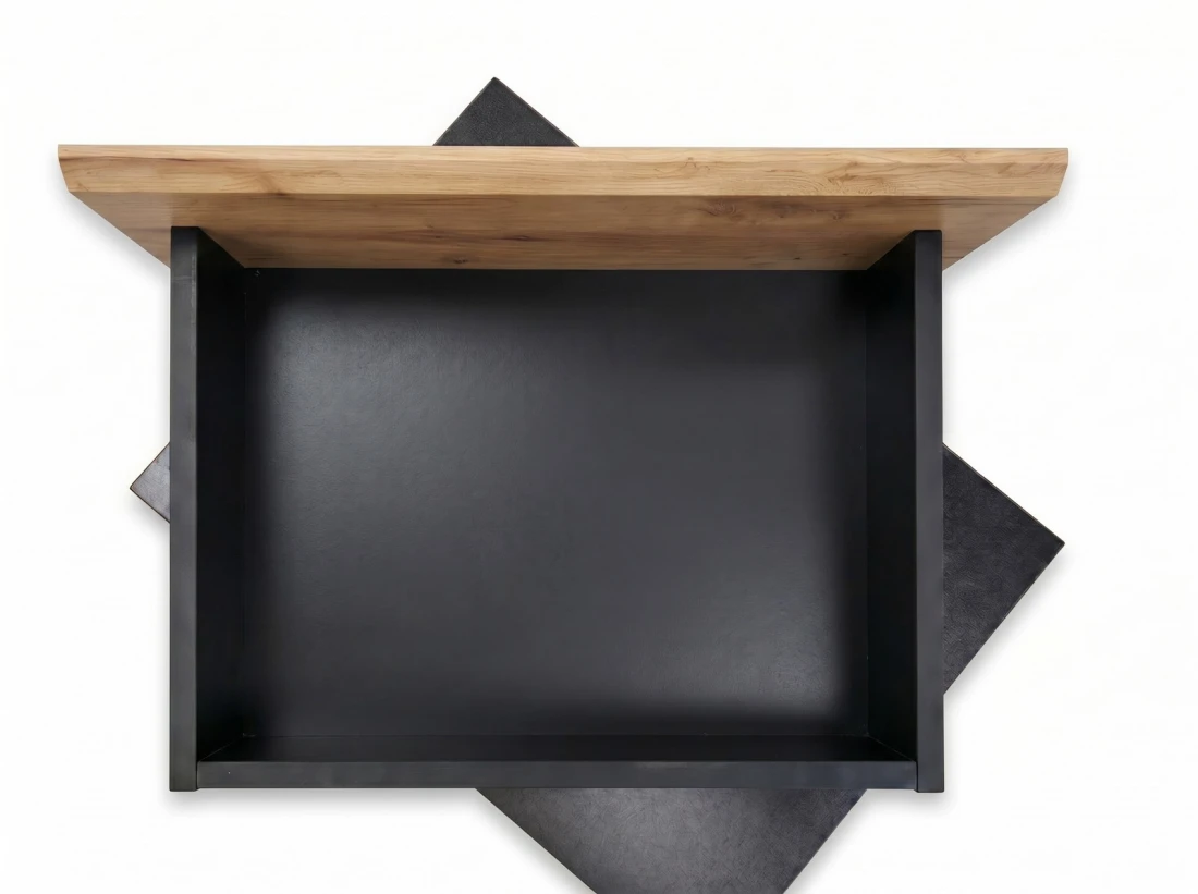 Comodino 2S 40x40 cm Fabio nero + rovere artigianale