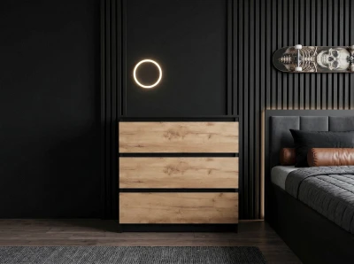 Cassettiera 3S 70x77 cm Fabio nero + rovere artigianale