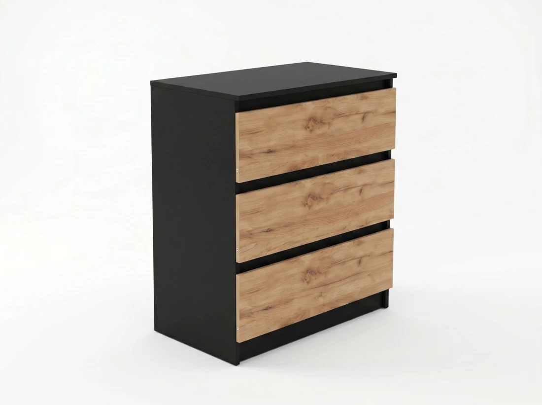 Cassettiera 3S 70x77 cm Fabio nero + rovere artigianale