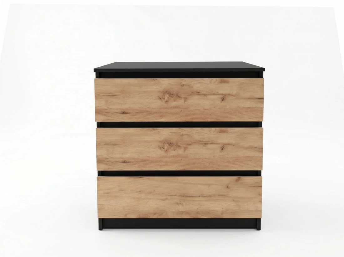 Cassettiera 3S 70x77 cm Fabio nero + rovere artigianale