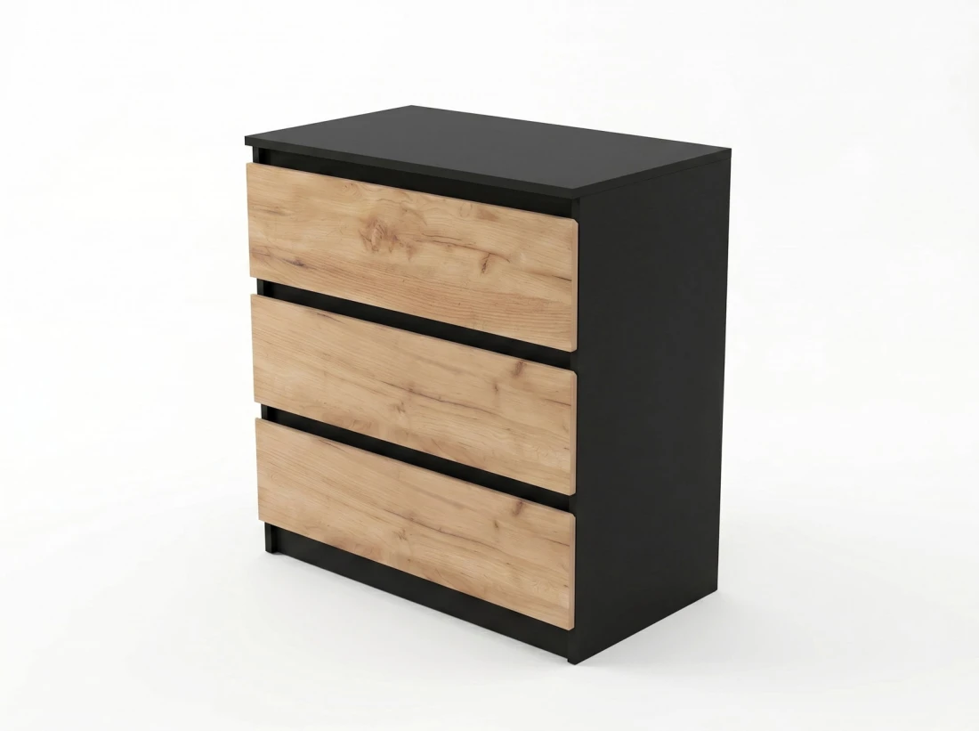 Cassettiera 3S 70x77 cm Fabio nero + rovere artigianale