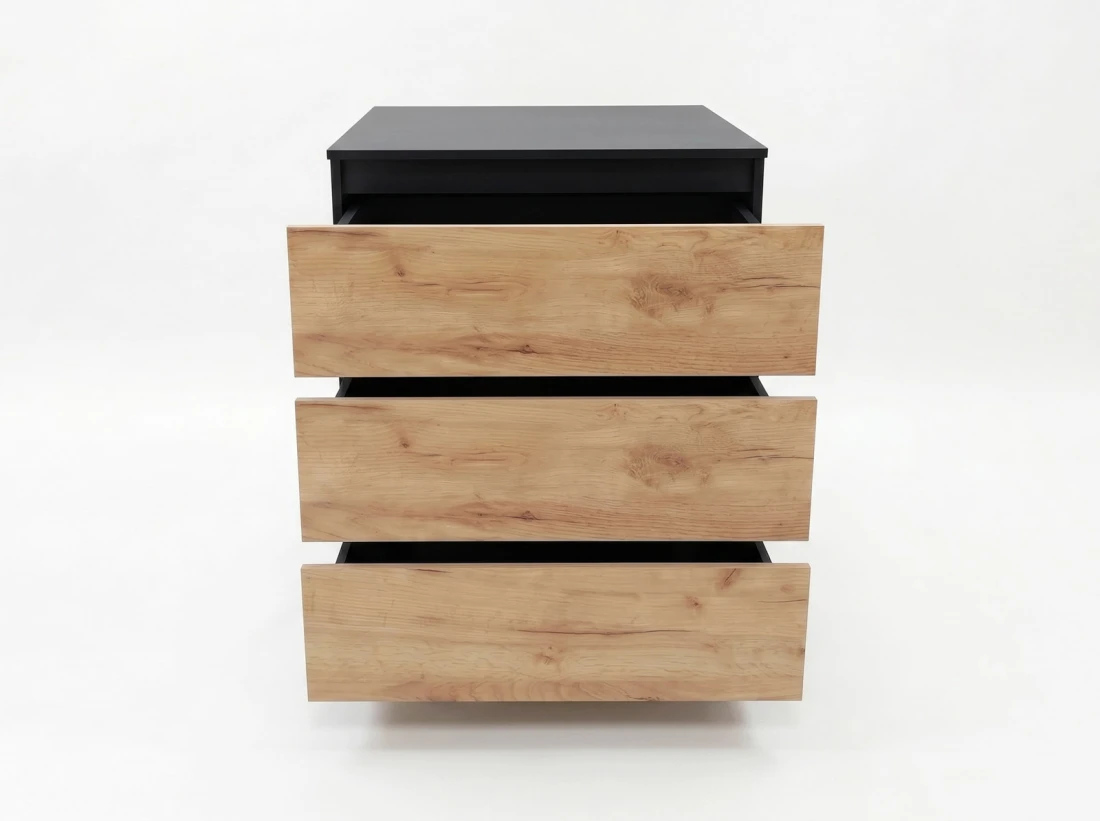 Cassettiera 3S 70x77 cm Fabio nero + rovere artigianale