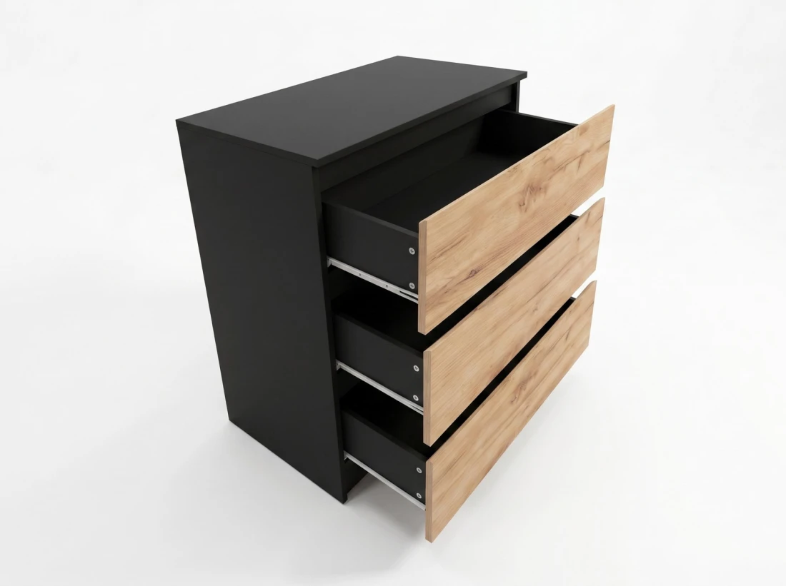 Cassettiera 3S 70x77 cm Fabio nero + rovere artigianale