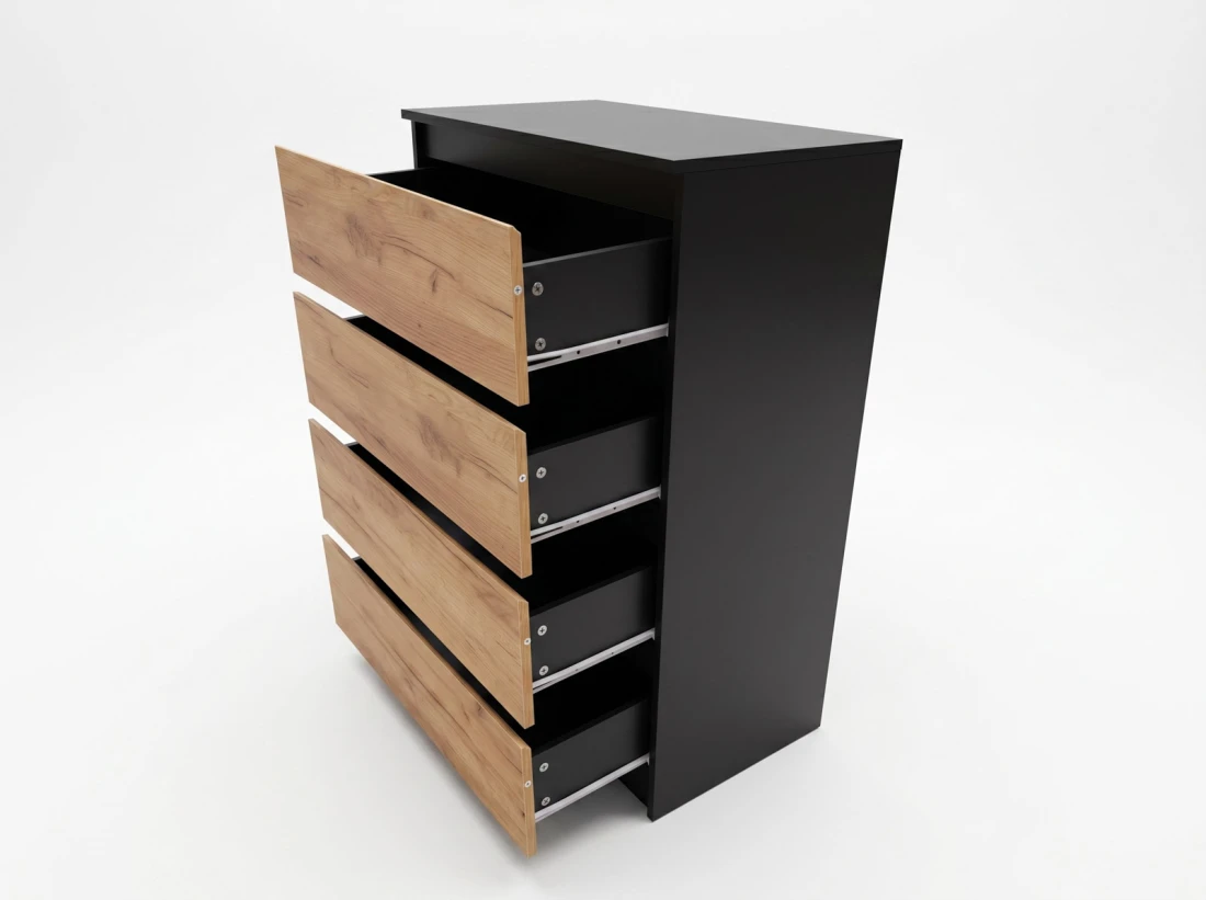 Cassettiera 4S 70x100 cm Fabio nero + rovere artigianale
