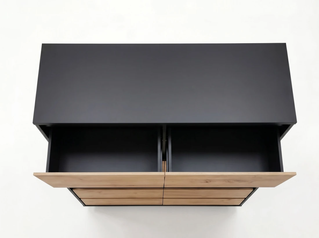 Cassettiera 6S 120x77 cm Fabio nero + rovere artigianale