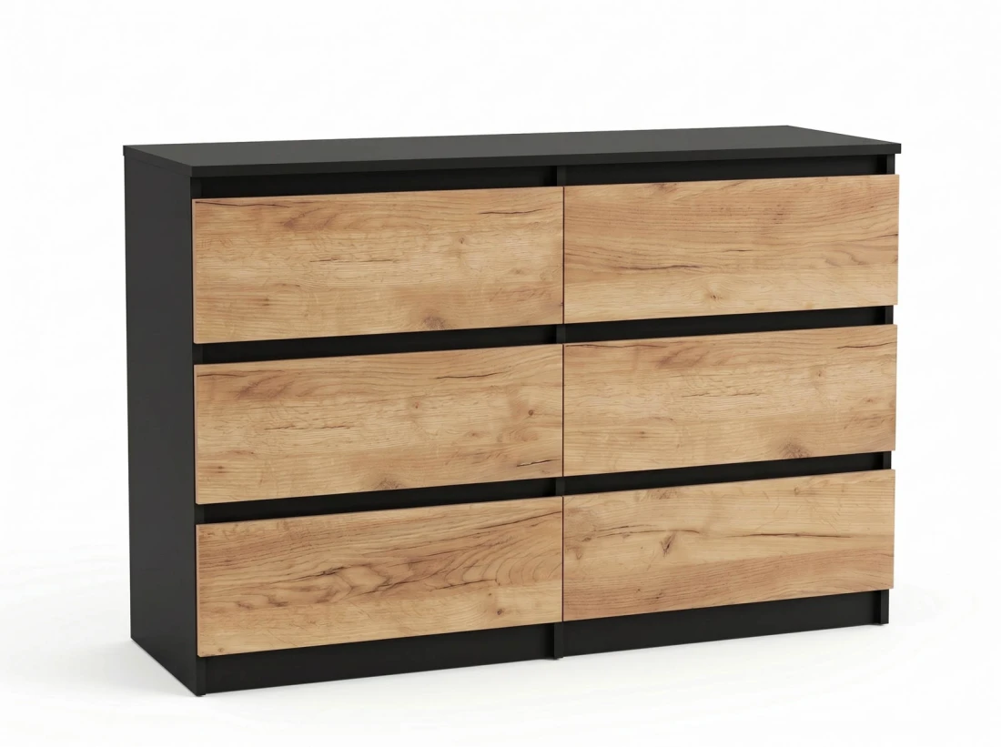 Cassettiera 6S 120x77 cm Fabio nero + rovere artigianale