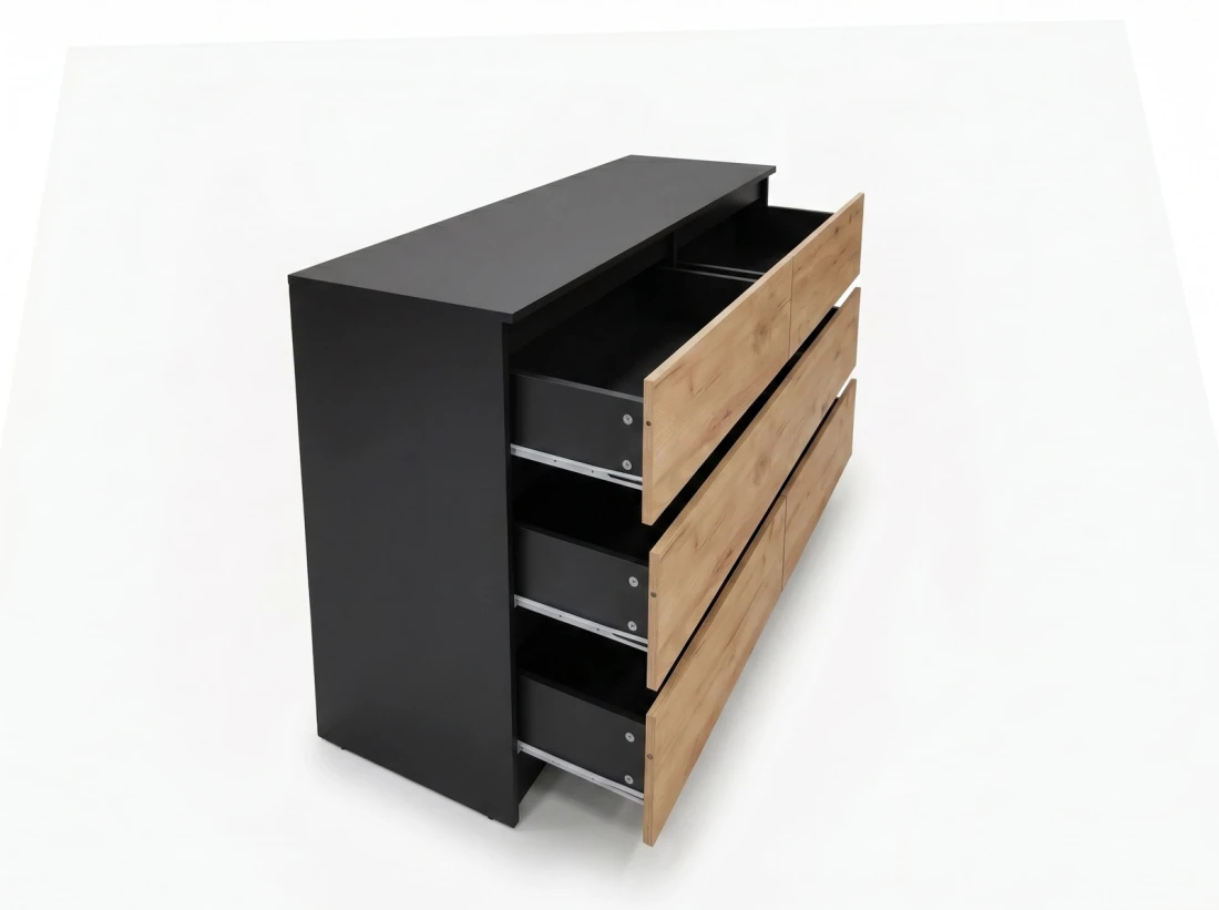 Cassettiera 6S 120x77 cm Fabio nero + rovere artigianale