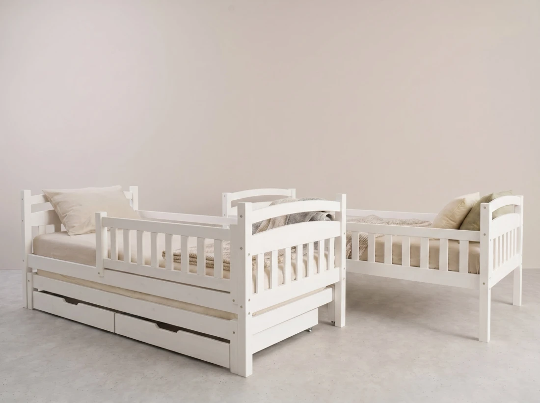 Letto a castello in legno per 3 persone 90x200 cm con cassetti P3S bianco