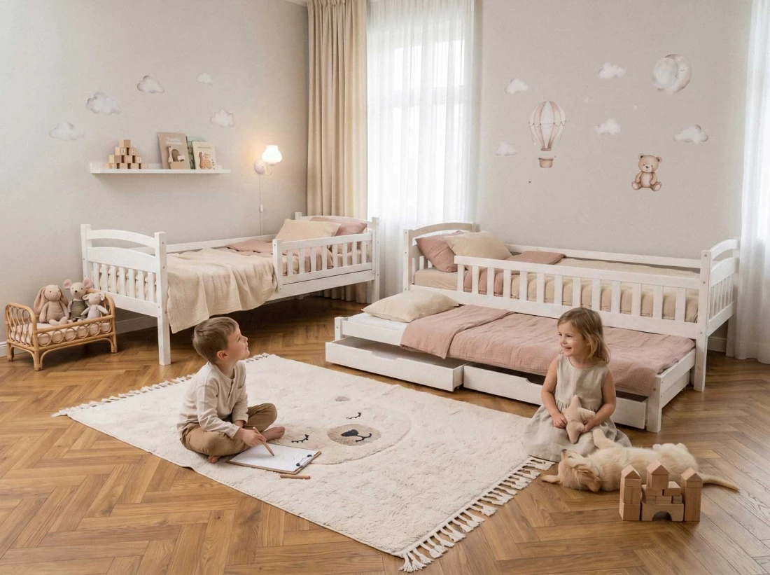 Letto a castello in legno per 3 persone 90x200 cm con cassetti P3S bianco