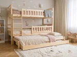 Letto a castello in legno per 3 persone 90x200 cm con cassetti P3S pino