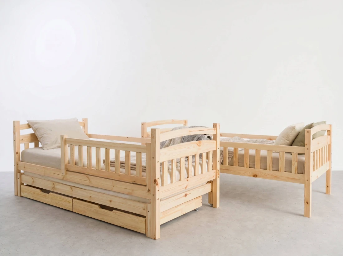 Letto a castello in legno per 3 persone 90x200 cm con cassetti P3S pino