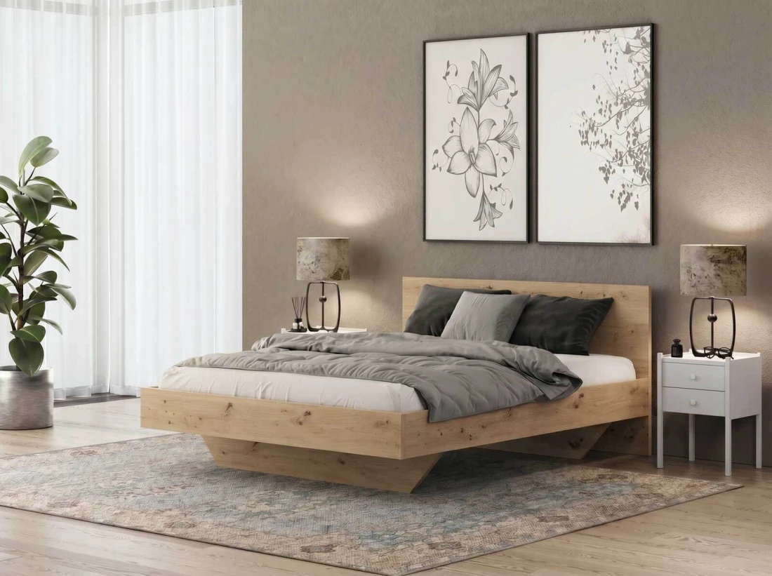 Letto levitante 160x200 rovere artisan DM2 realizzato con pannello per mobili