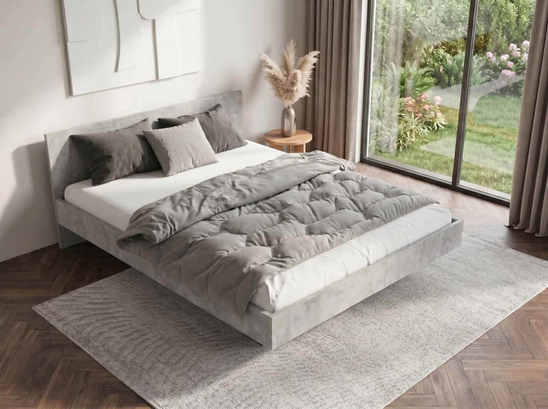 Letto levitante 140x200 cemento + nero DM2 realizzato con pannello per mobili