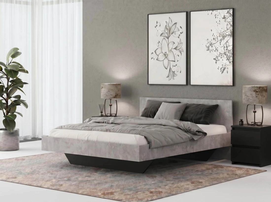 Letto levitante 180x200 cemento + nero DM2 realizzato con pannello per mobili