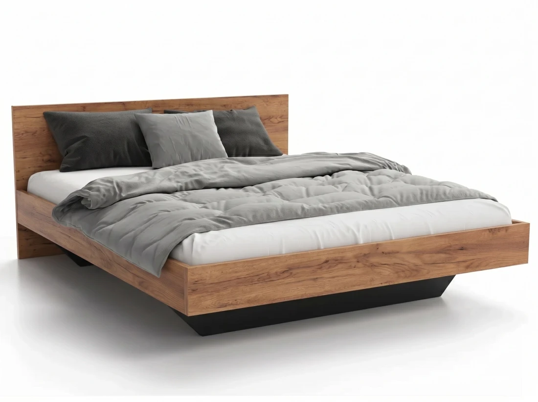Letto levitante 120x200 rovere artigianale + nero DM2 realizzato con pannello per mobili