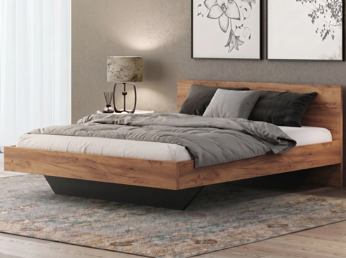 Letto levitante 120x200 rovere artigianale + nero DM2 realizzato con pannello per mobili