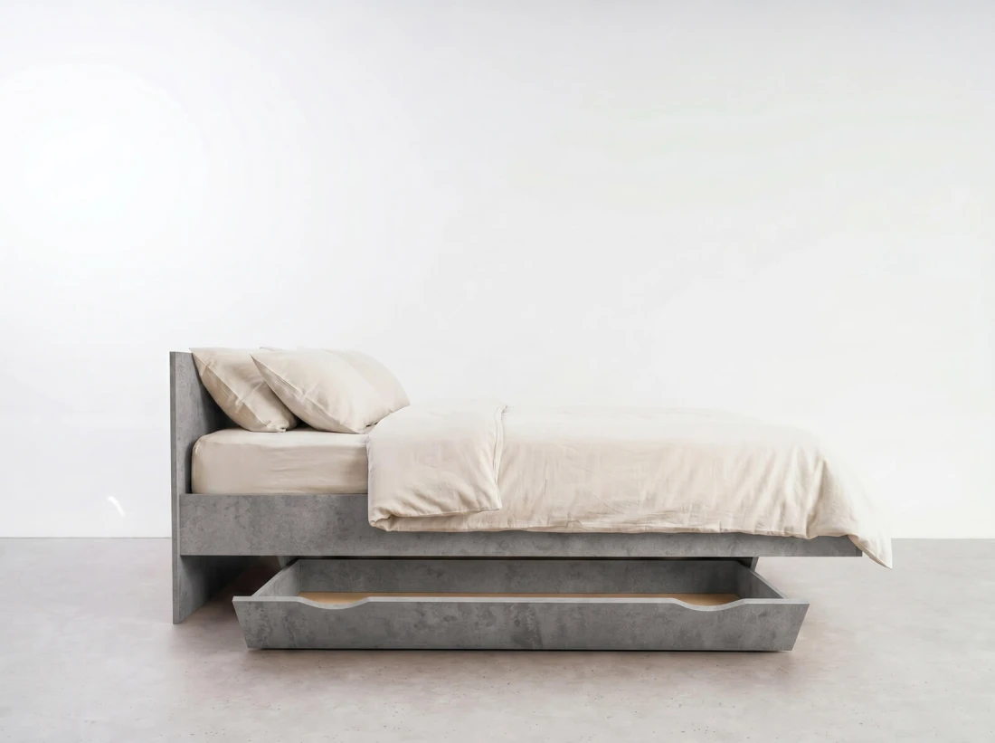 Cassetto con ruote sotto letto, DM2 Cemento