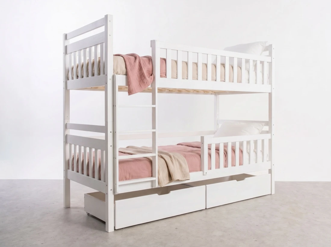 Letto a castello in legno 90x200 con cassetti P4S in bianco