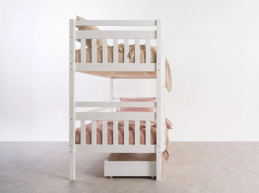 Letto a castello in legno 90x200 con cassetti P4S in bianco