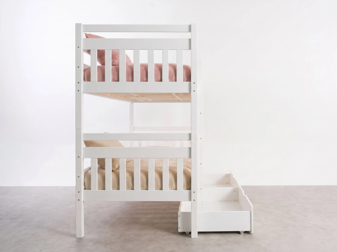 Letto a castello in legno 90x200 con cassetti P4S in bianco