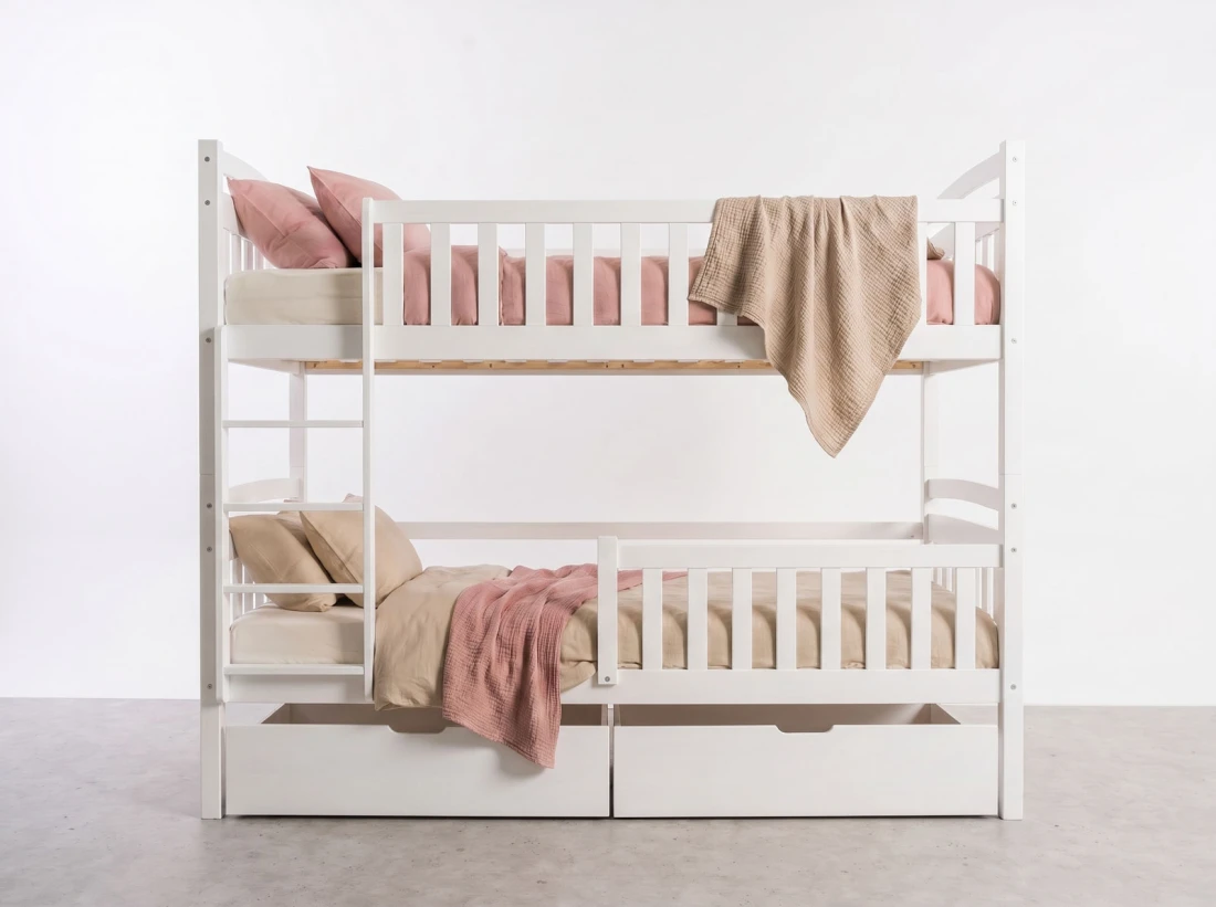 Letto a castello in legno 90x200 con cassetti P4S in bianco