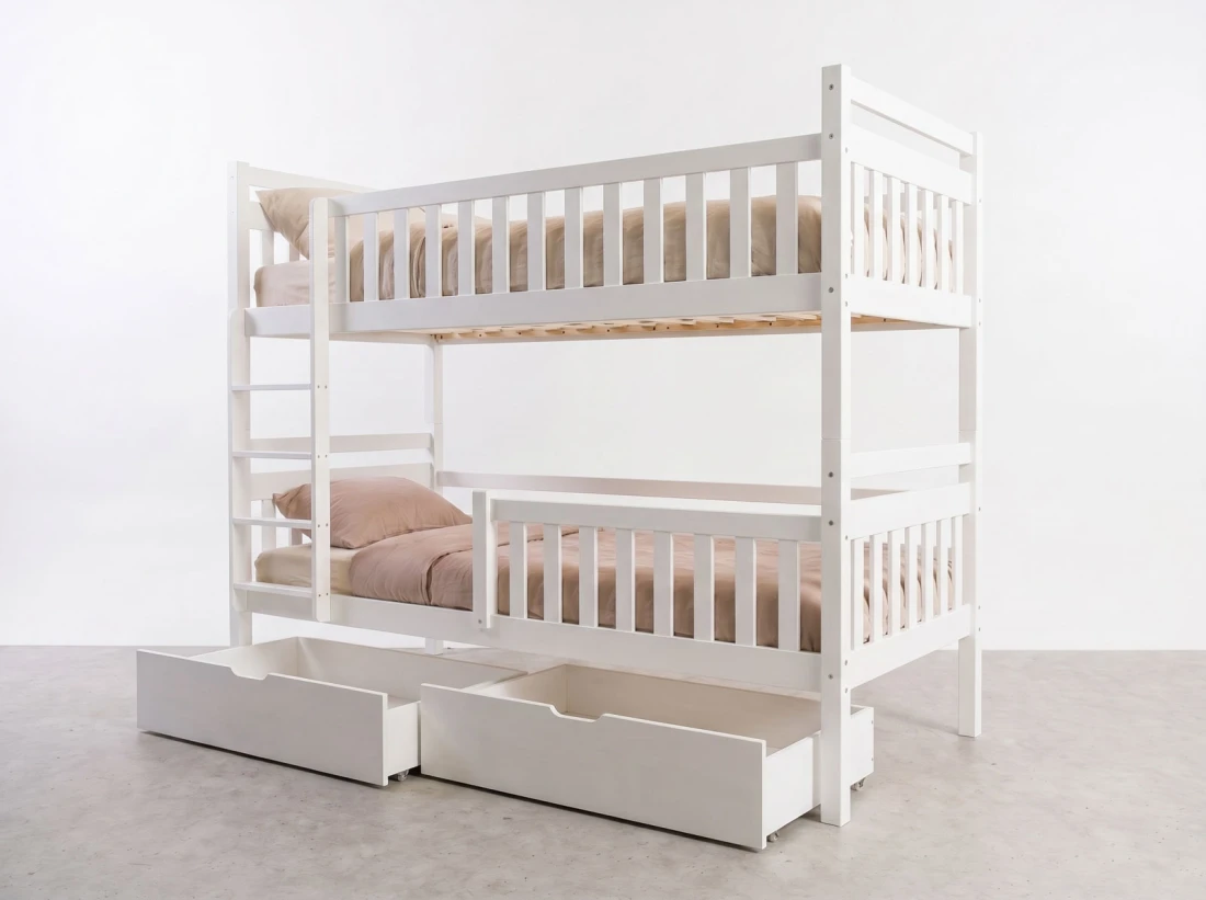 Letto a castello in legno 90x200 con cassetti P4S in bianco