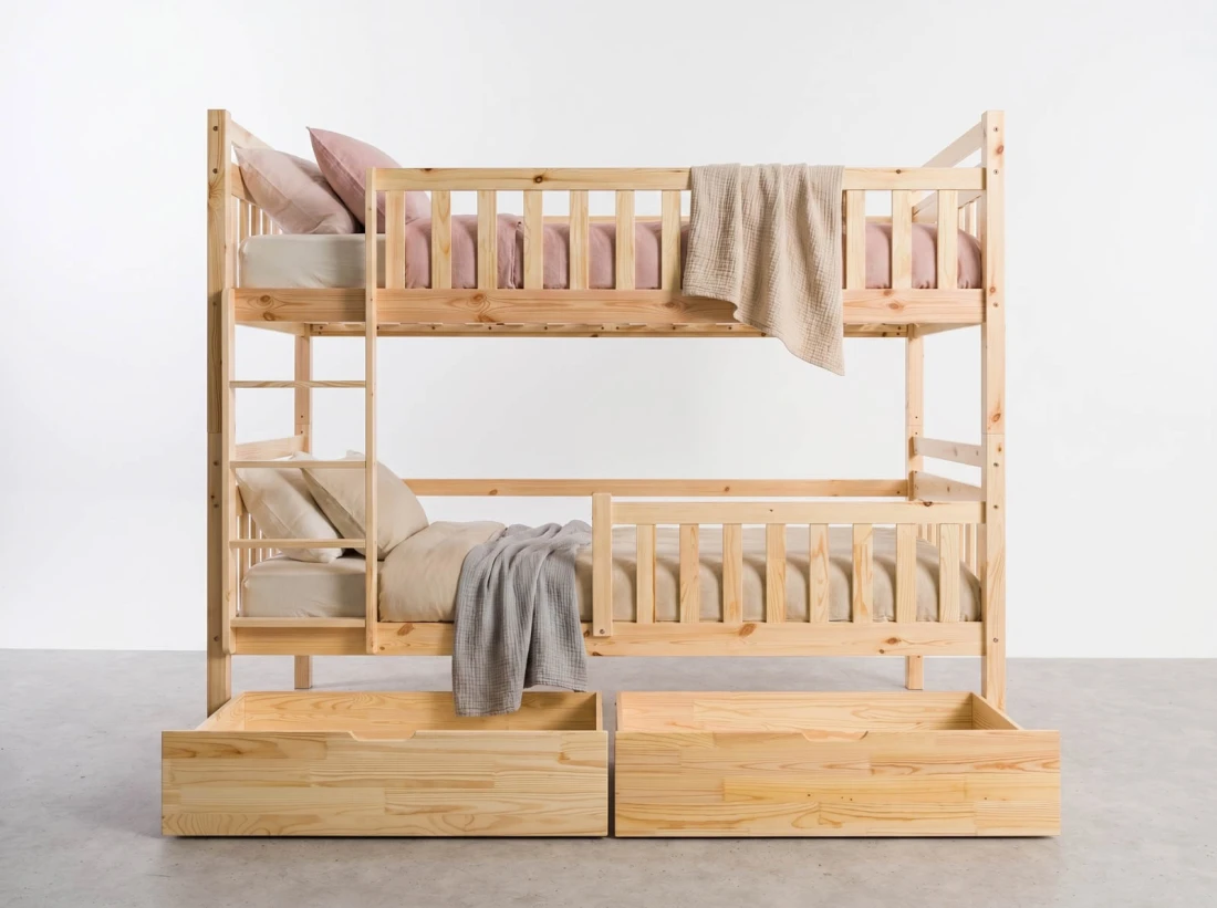Letto a castello in legno 90x200 con cassetti P4S in pino