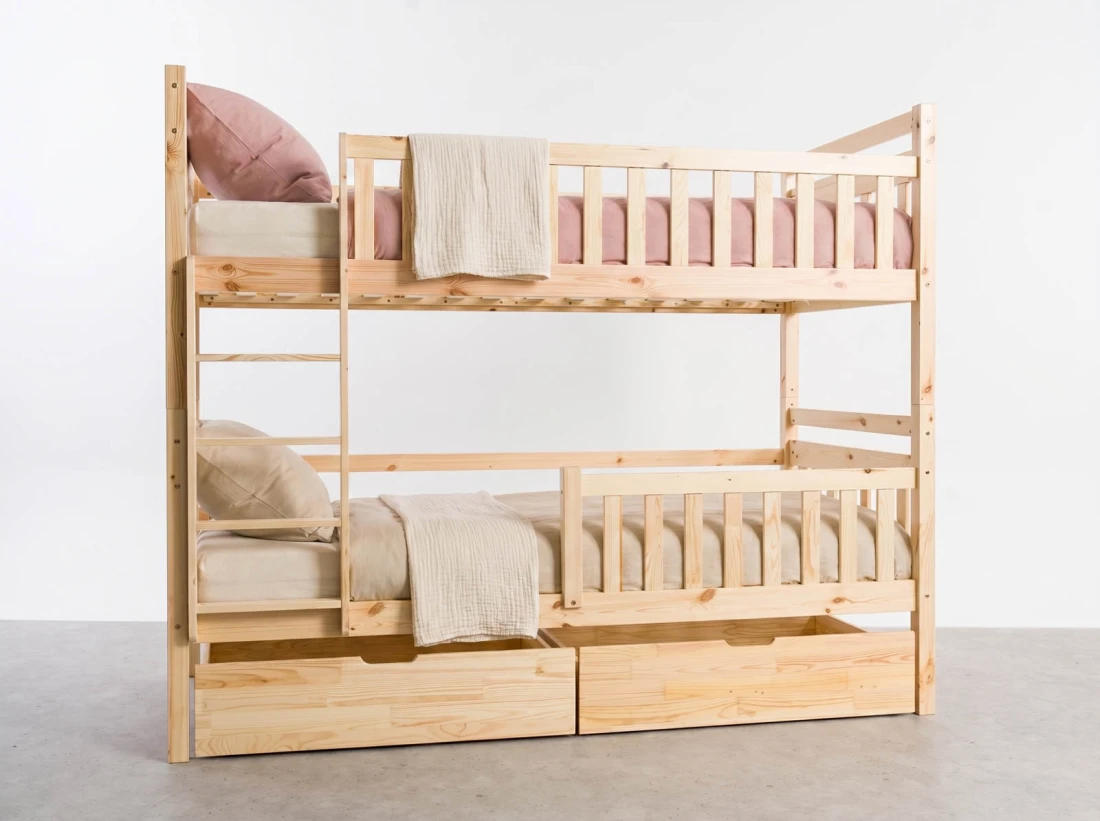 Letto a castello in legno 90x200 con cassetti P4S in pino