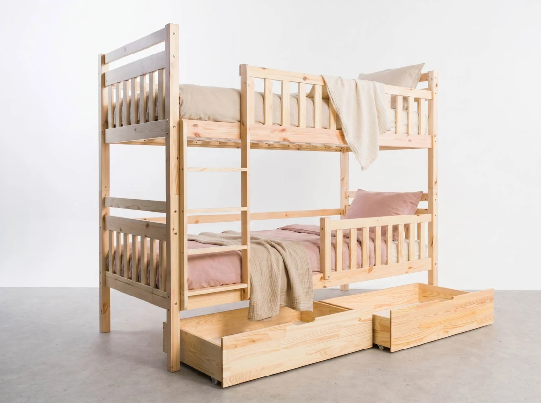 Letto a castello in legno 90x200 con cassetti P4S in pino