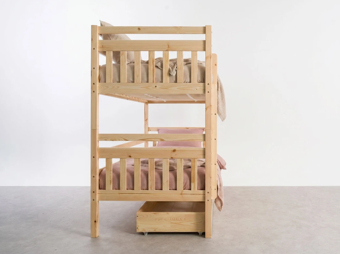 Letto a castello in legno 90x200 con cassetti P4S in pino