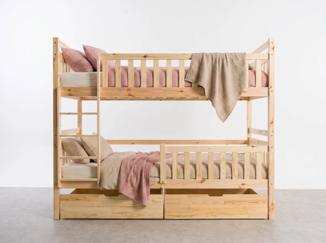 Letto a castello in legno 90x200 con cassetti P4S in pino