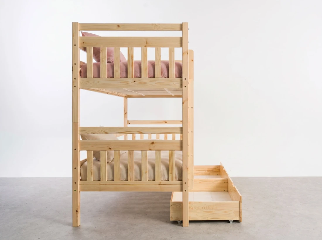 Letto a castello in legno 90x200 con cassetti P4S in pino