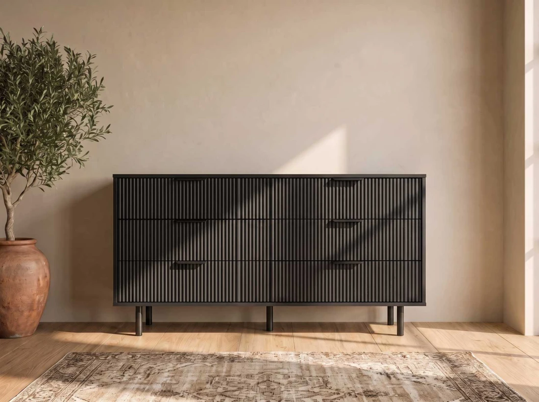 Cassettiera 6S 118x39 cm Riff nero