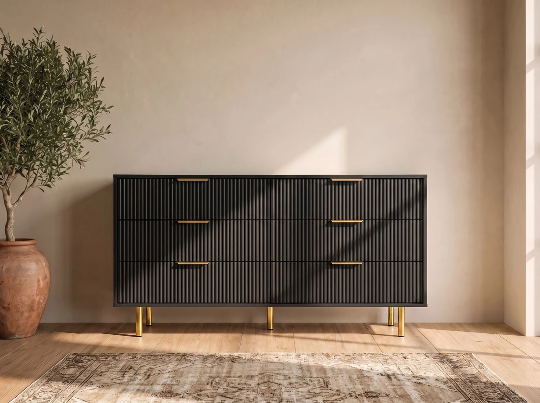 Cassettiera 6S 118x39 cm Riff nero