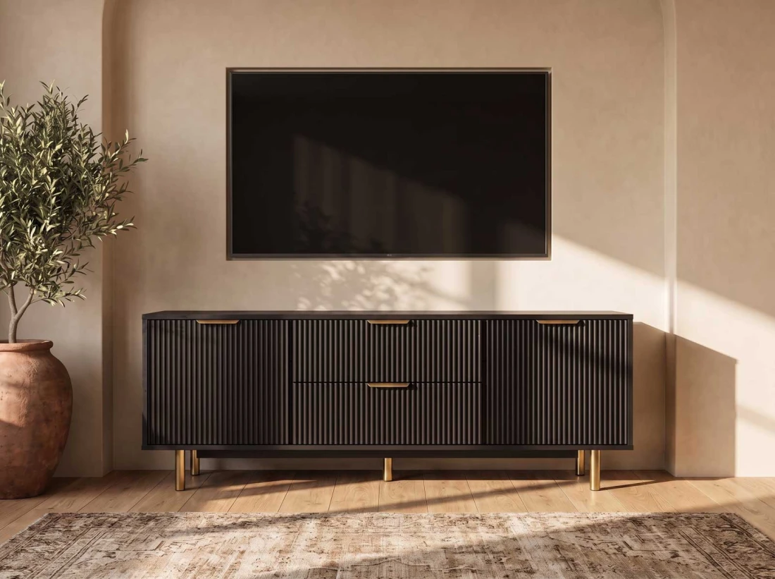 Armadio RTV 140 cm con cassetti e ante Riff nero