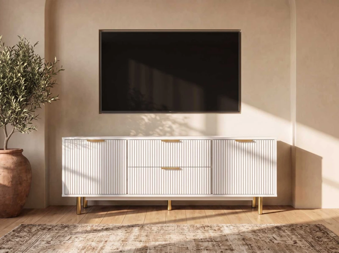 Armadio RTV 140 cm con cassetti e ante Riff bianco
