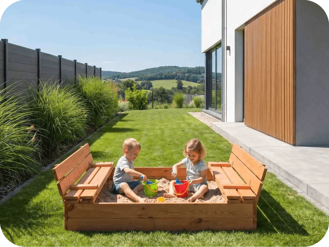 Sabbiera in legno con coperchio 120×120 cm – impregnata