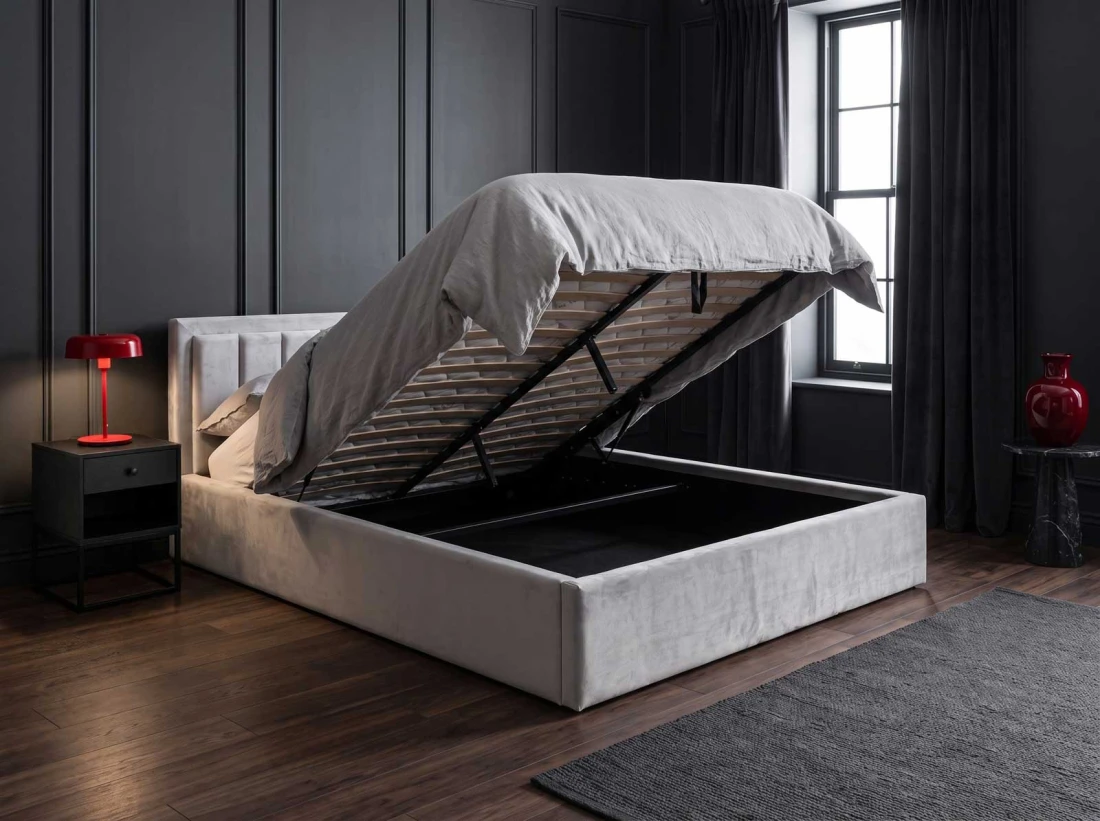 Letto matrimoniale 140x200 imbottito con contenitore TOP line 9 Bluvel 03 Grigio