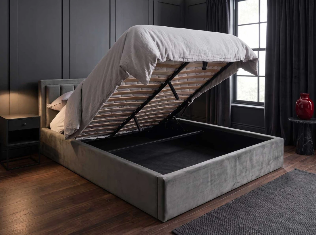 Letto matrimoniale 140x200 imbottito con contenitore TOP line 9 Bluvel 18 Grafite