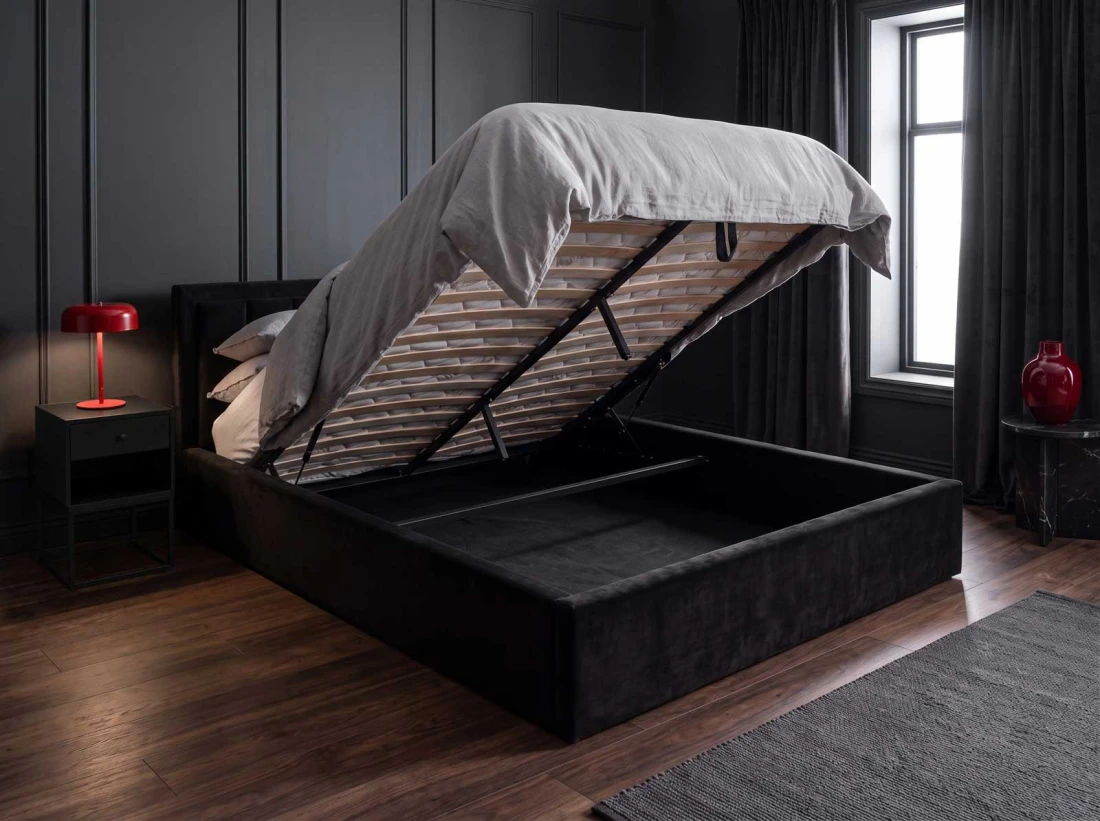 Letto matrimoniale 180x200 imbottito con contenitore TOP line 9 Bluvel 19 Nero