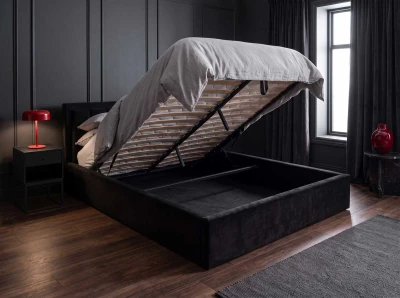 Letto matrimoniale 180x200 imbottito con contenitore TOP line 9 Bluvel 19 Nero