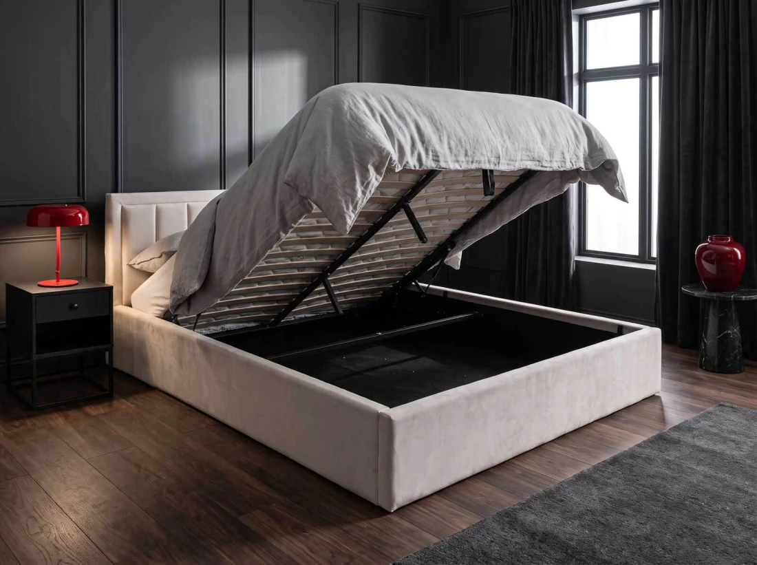 Letto matrimoniale 140x200 imbottito con contenitore TOP line 9 Bluvel 22 Beige