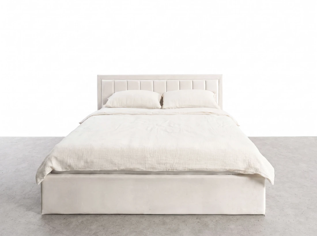 Letto matrimoniale 140x200 imbottito con contenitore TOP line 9 Bluvel 22 Beige