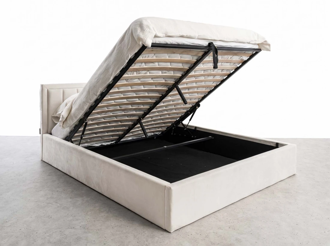 Letto matrimoniale 180x200 imbottito con contenitore TOP line 9 Bluvel 22 Beige