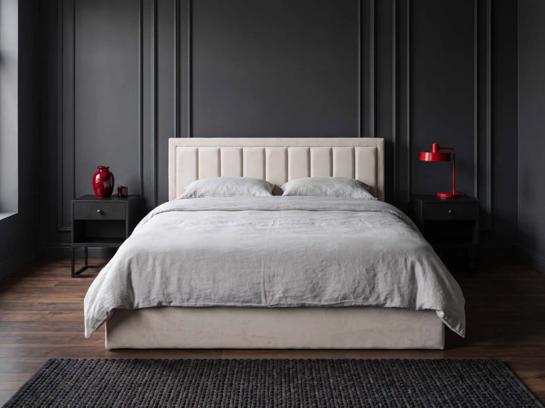 Letto matrimoniale 180x200 imbottito con contenitore TOP line 9 Bluvel 22 Beige