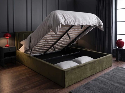 Letto matrimoniale 140x200 imbottito con contenitore TOP line 9 Bluvel 77 Oliva