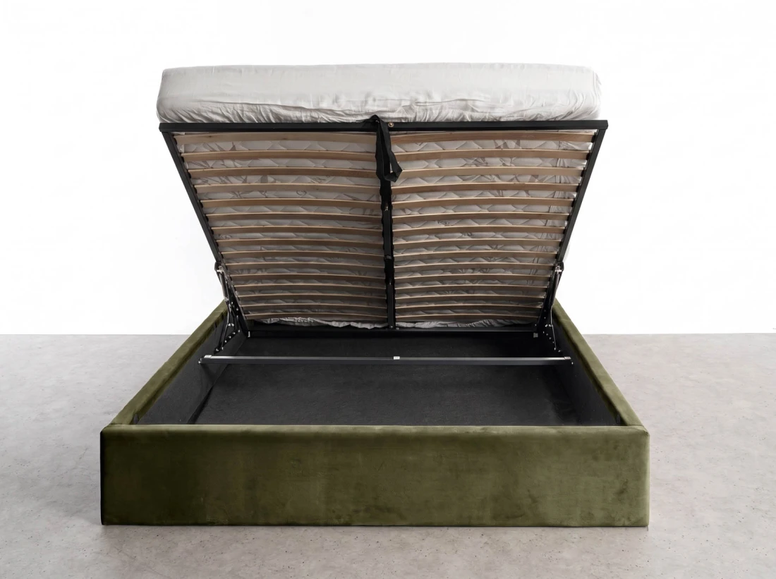 Letto matrimoniale 140x200 imbottito con contenitore TOP line 9 Bluvel 77 Oliva