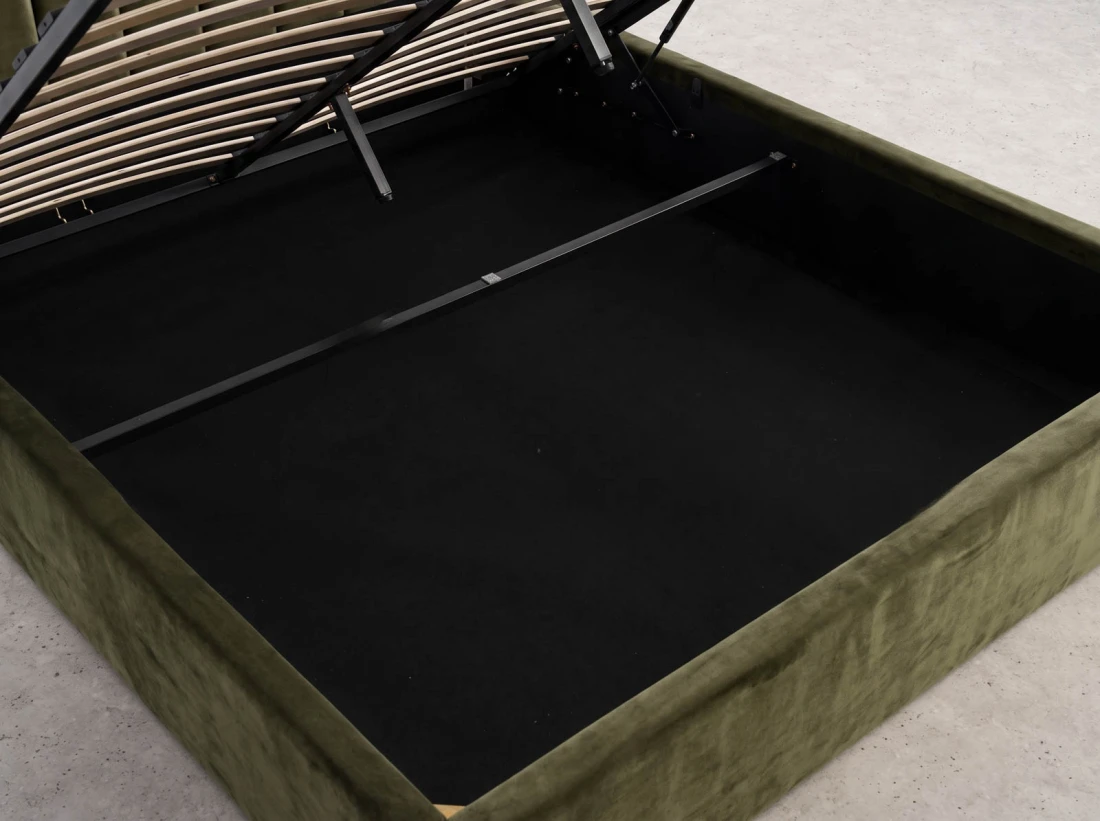 Letto matrimoniale 140x200 imbottito con contenitore TOP line 9 Bluvel 77 Oliva